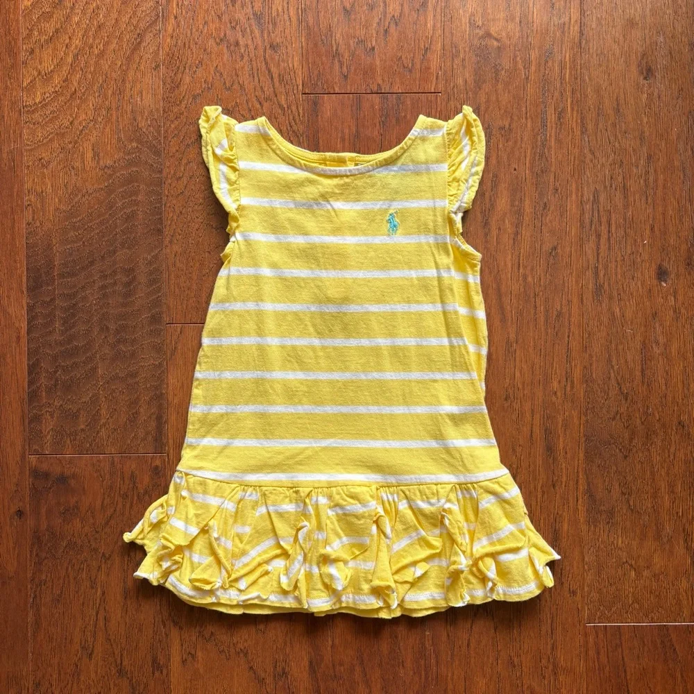 Ralph Lauren Yellow Striped Ruffle Dress | Size 18M